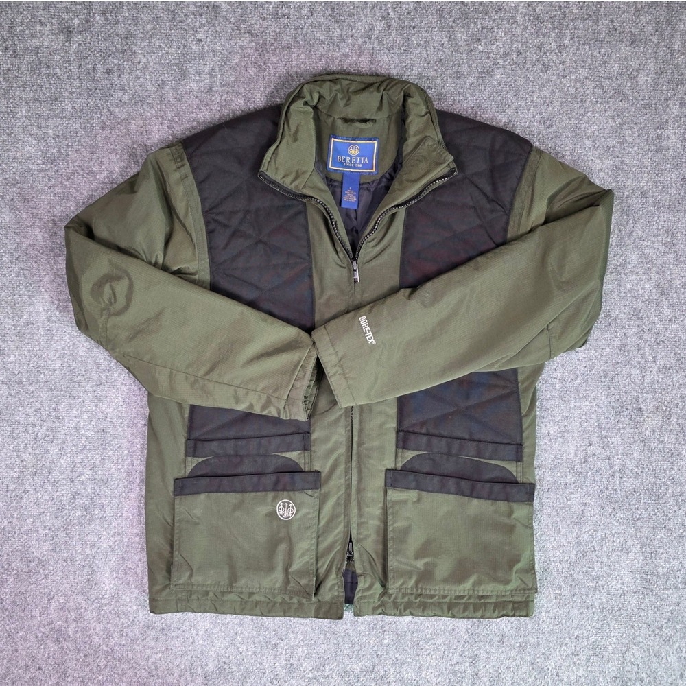 Beretta Shooting Jacket Mens Large Green Black Gore-Tex Ripstop Hunting Coat